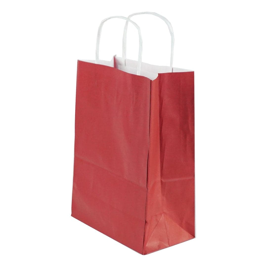 Çanta Beyaz Kraft 18x24x9 cm Burgu Sap Bordo 50 ADETLİ PAKET